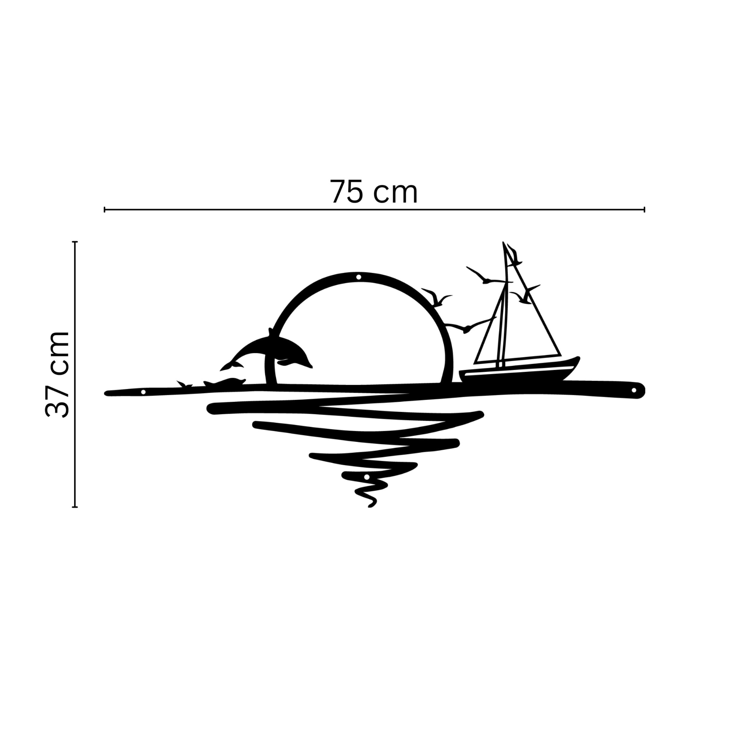 Rising Sun Metal Wall Art size diagram showing 75x37cm dimensions