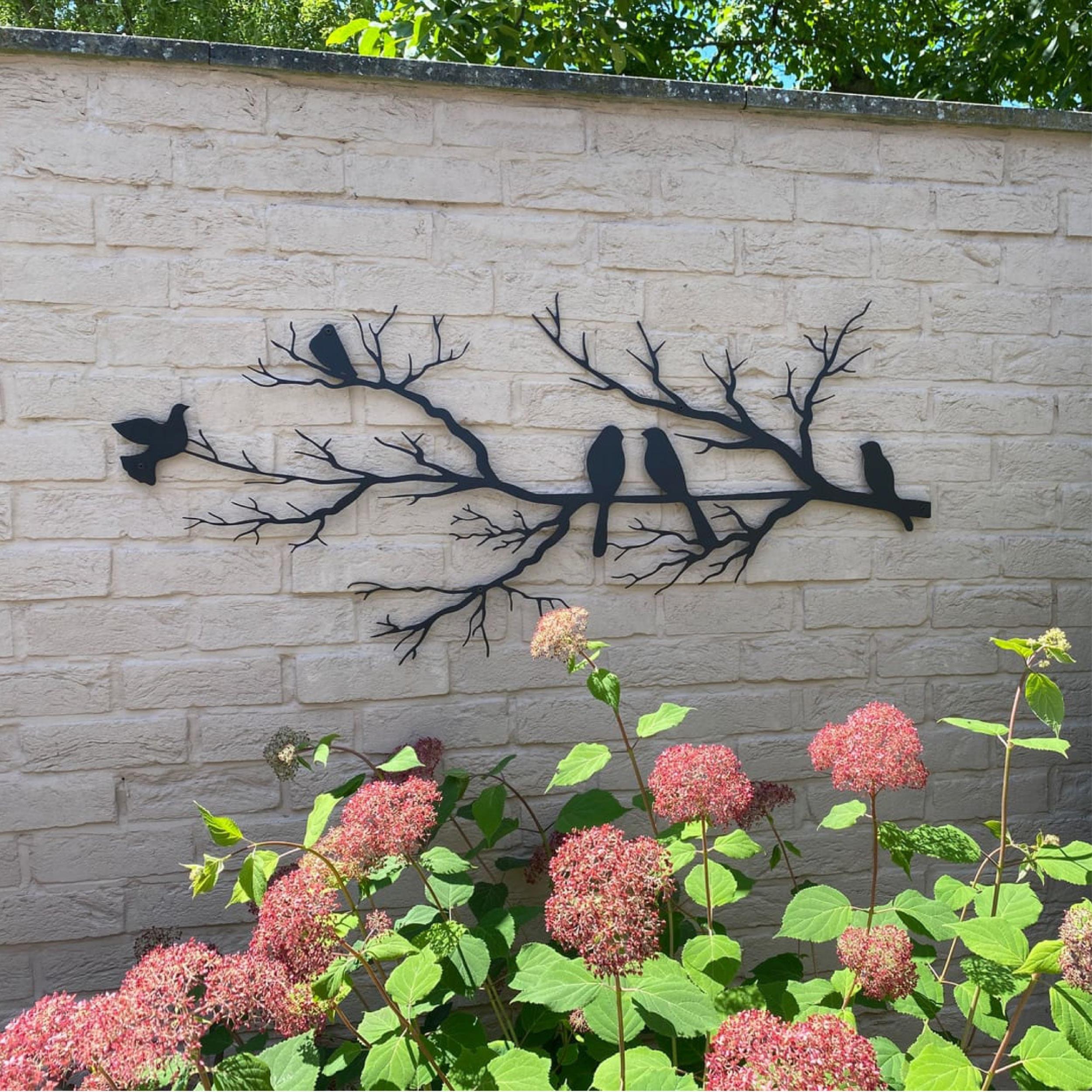 Birds on the Branch Metal Wall Art (60x30cm) – birds on a branch, silhouette design
