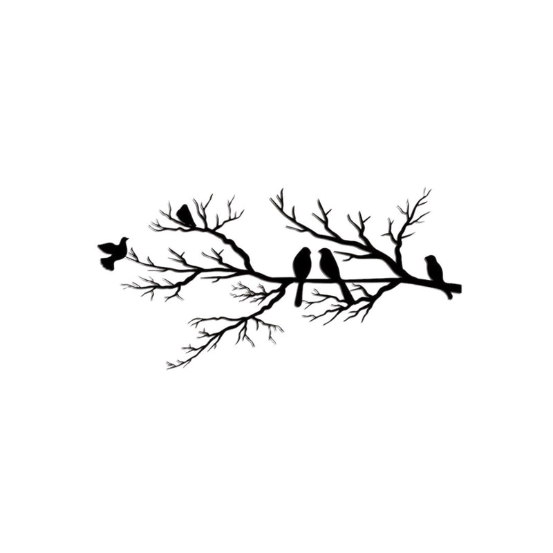 Birds on the Branch Metal Wall Art (60x30cm) on a white background, birds on a branch, silhouette design