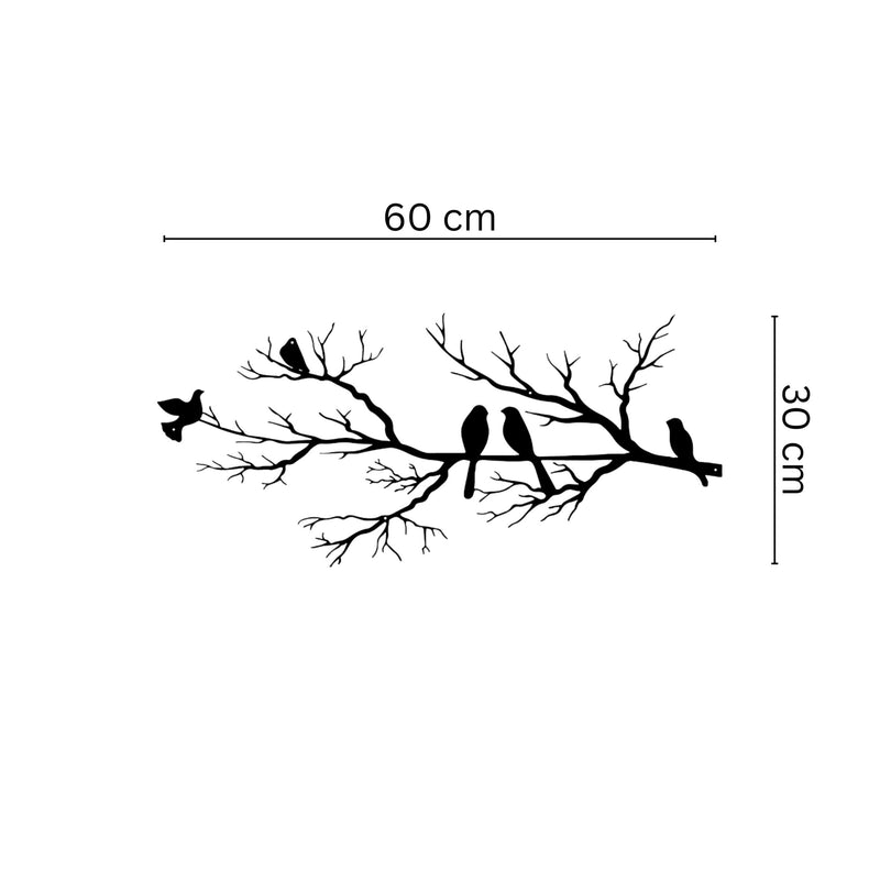 Birds on the Branch Metal Wall Art size diagram showing 60x30cm dimensions