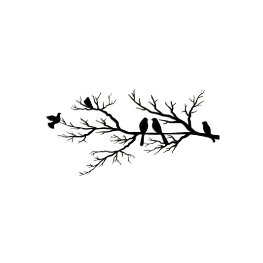 Birds on the Branch Metal Wall Art (75x37cm) on a white background, birds on a branch, silhouette design