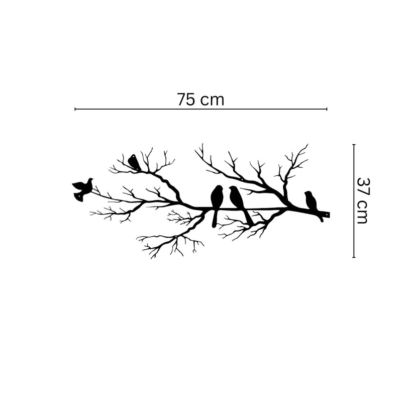 Birds on the Branch Metal Wall Art size diagram showing 75x37cm dimensions