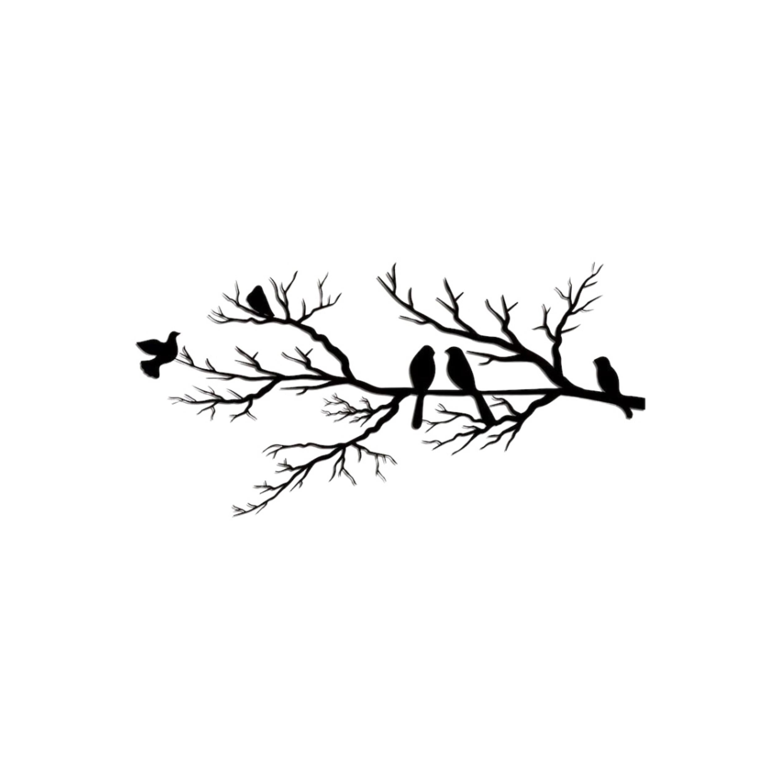 Birds on the Branch Metal Wall Art (120x55cm) on a white background, birds on a branch, silhouette design