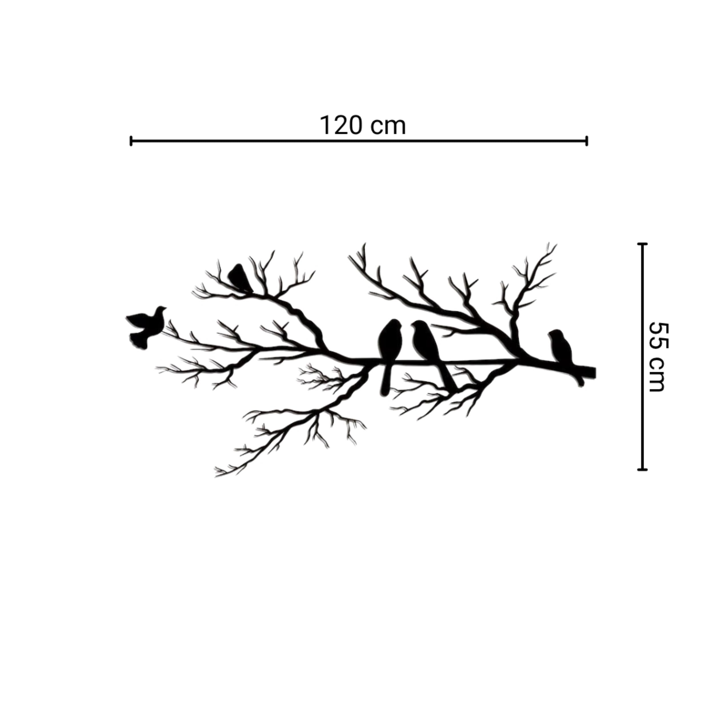 Birds on the Branch Metal Wall Art size diagram showing 120x55cm dimensions