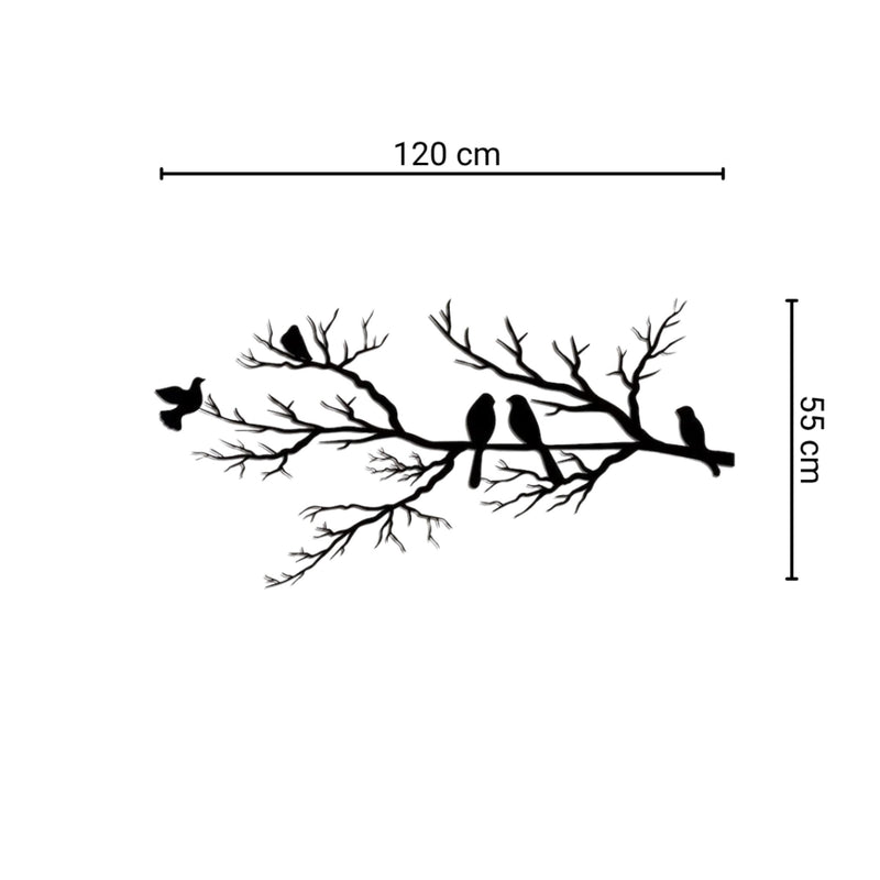 Birds on the Branch Metal Wall Art size diagram showing 120x55cm dimensions