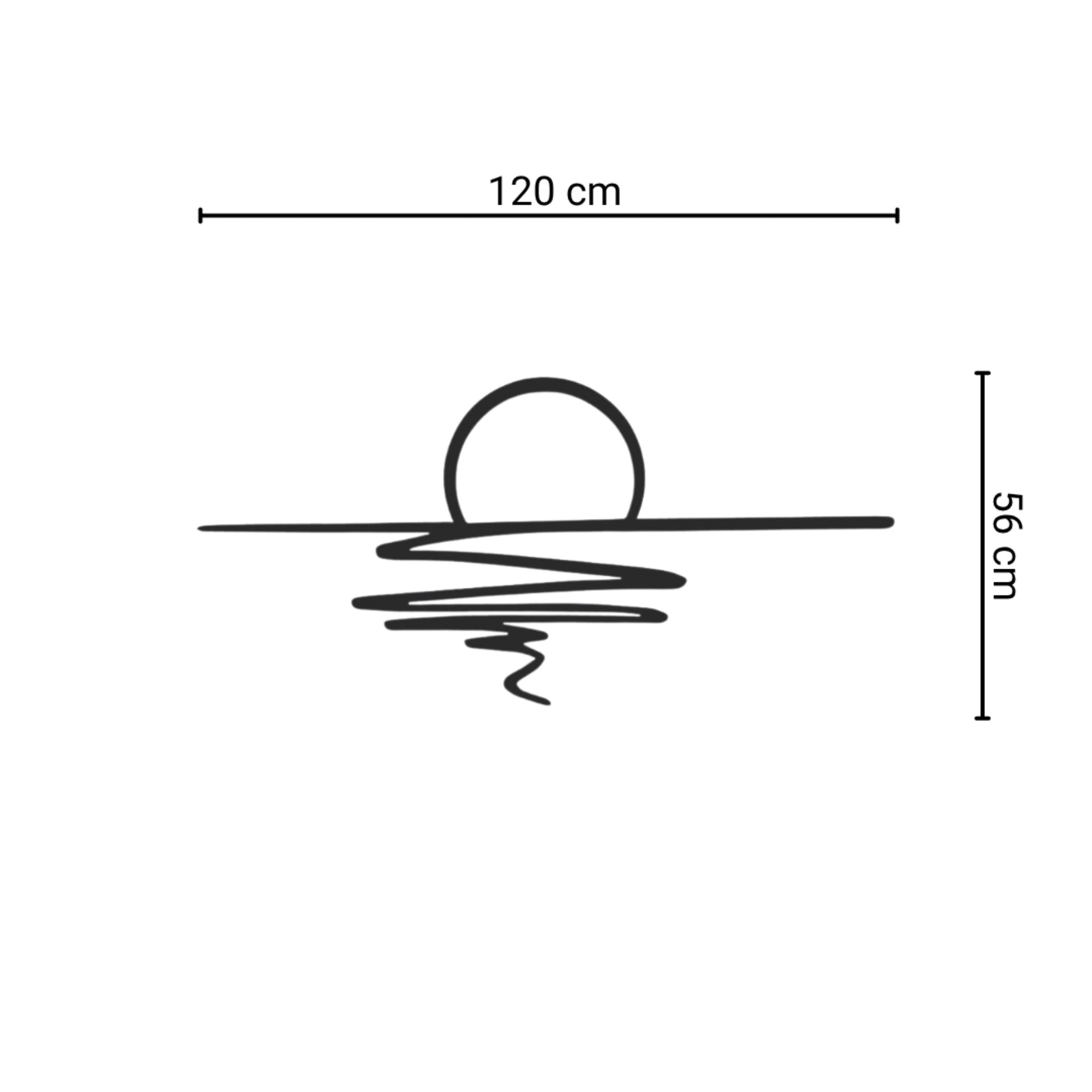 Sunset Metal Wall Art size diagram showing 120x56cm dimensions