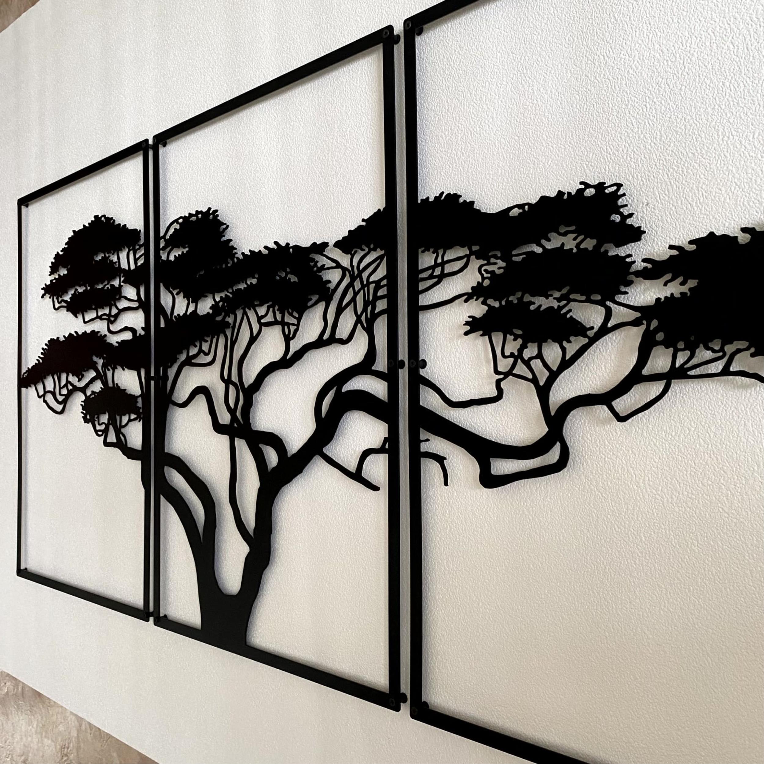 African Tree Metal Wall Art (120x60cm) displayed on a wall