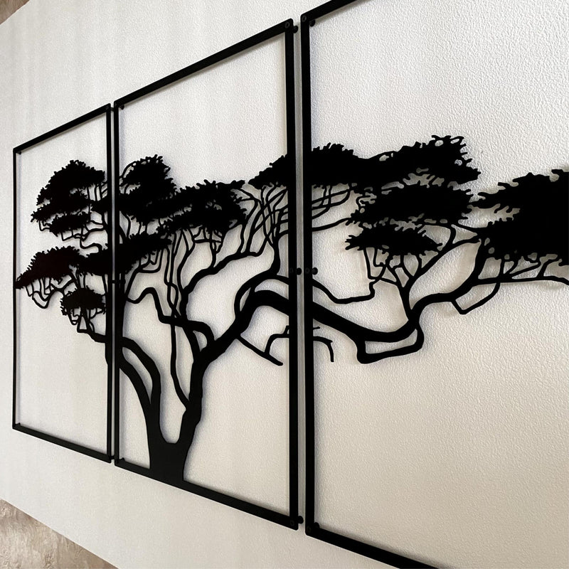 African Tree Metal Wall Art (120x60cm) displayed on a wall