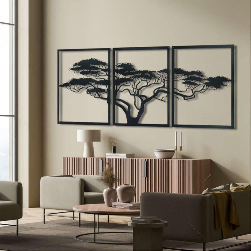 African Tree Metal Wall Art (120x60cm) displayed on a wall – view 2
