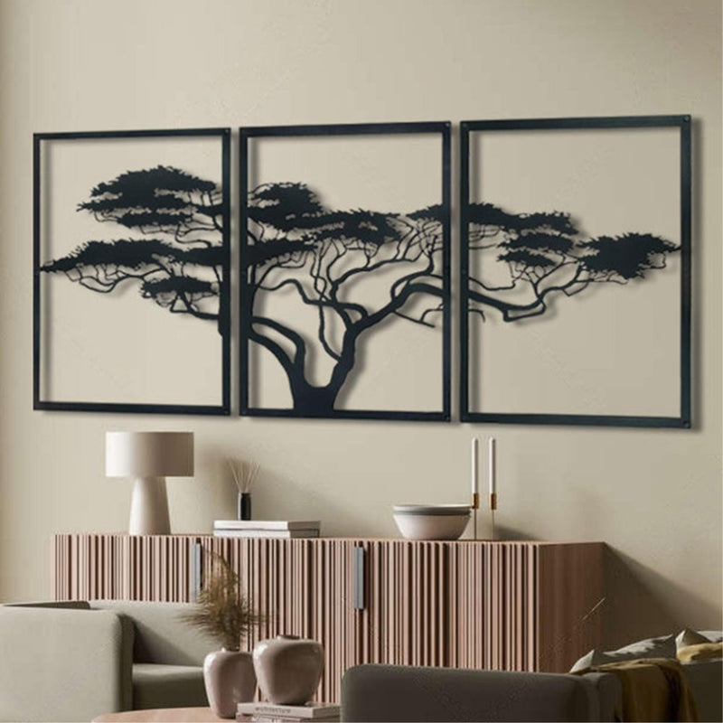 African Tree Metal Wall Art (120x60cm) displayed on a wall – view 3