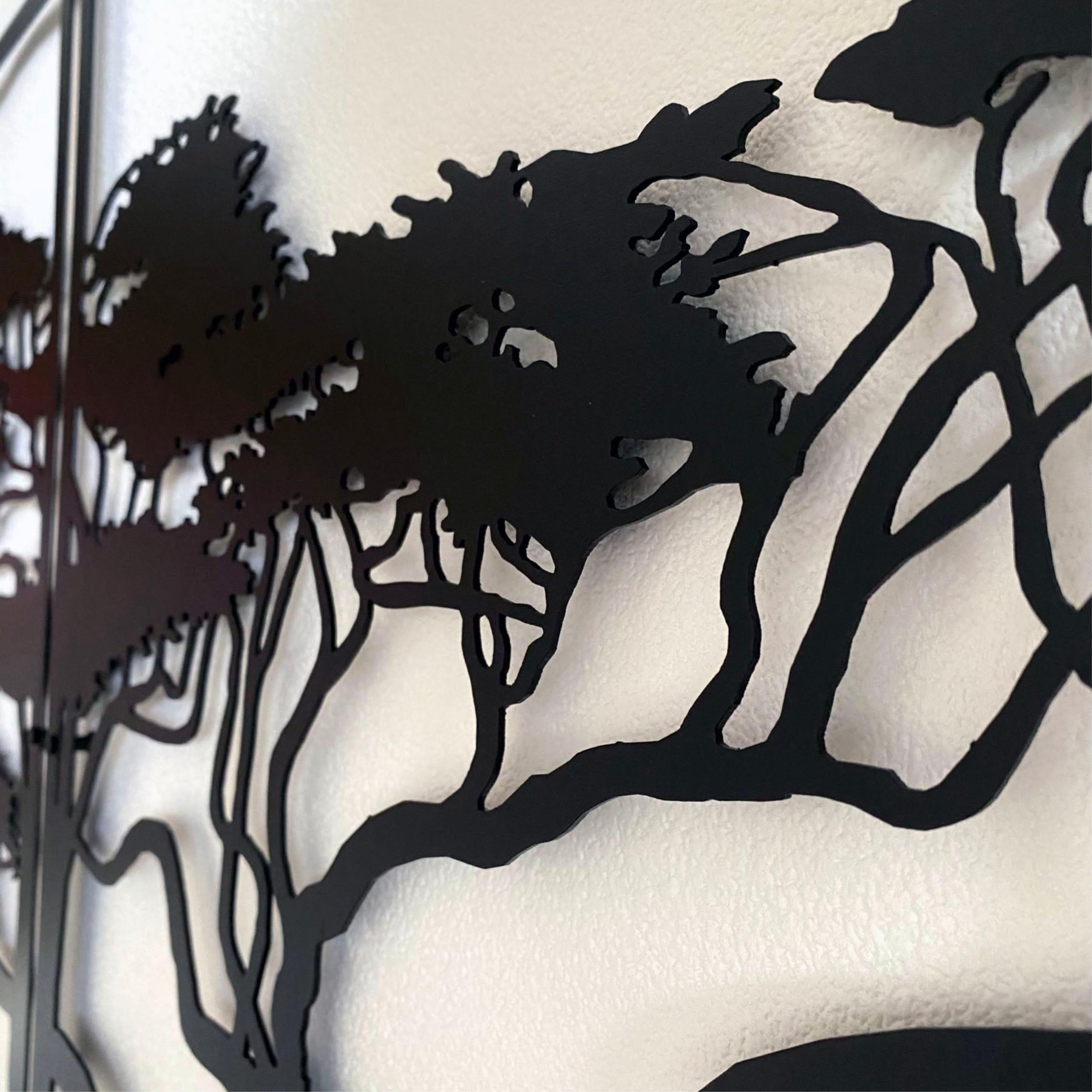 Close-up detail of the African Tree Metal Wall Art acacia tree silhouette