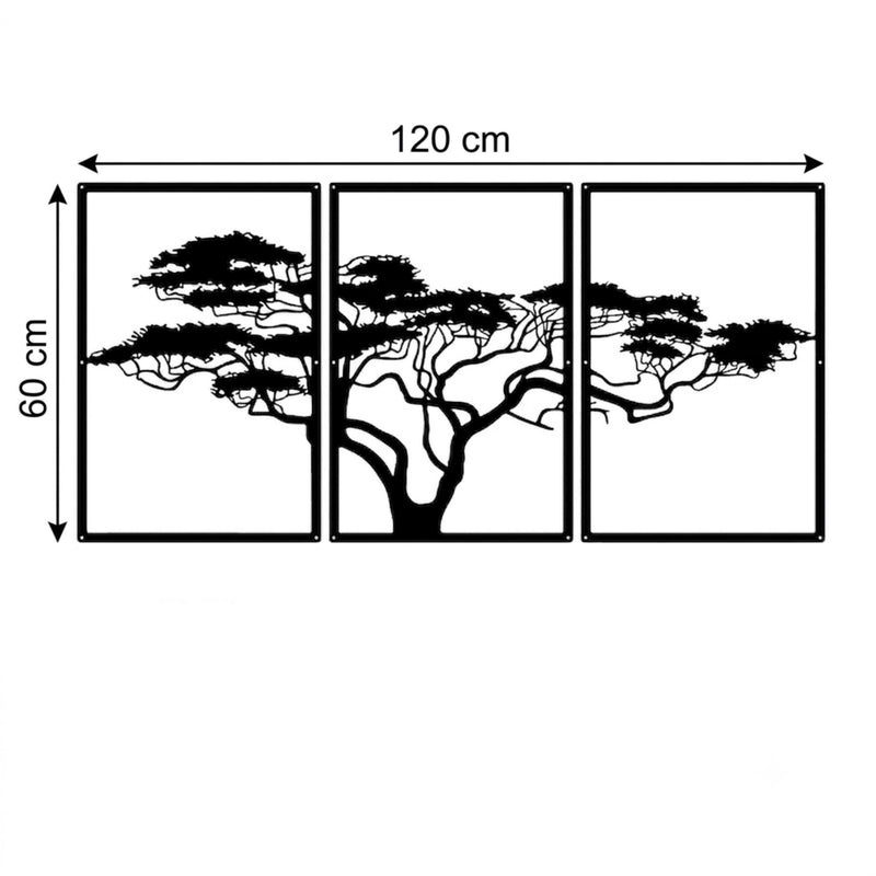 African Tree Metal Wall Art size diagram showing 120x60cm dimensions