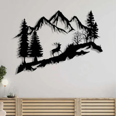 Metal Wall Art - Deer in the Forest 90cm – Texture Siyah