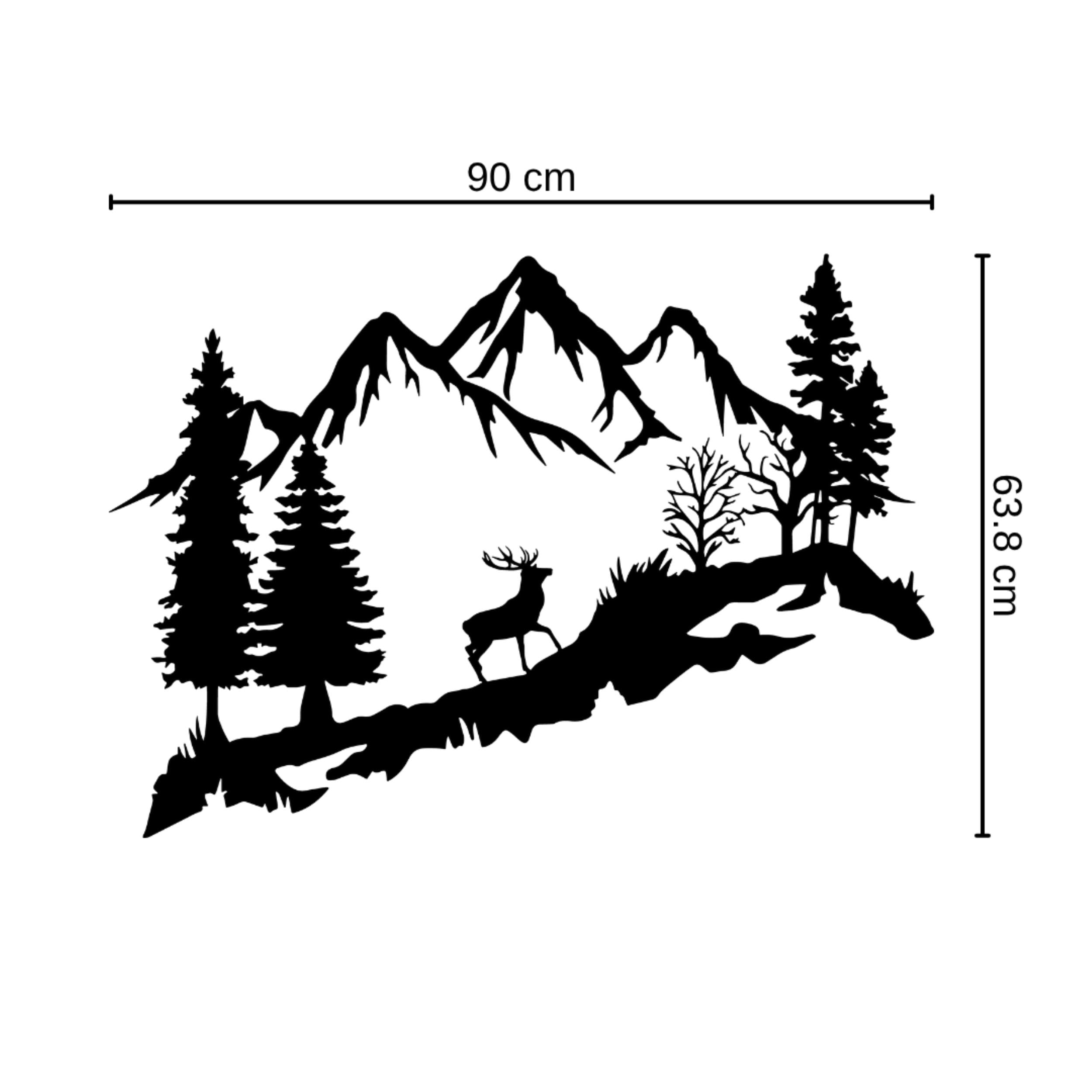 Deer in the Forest Metal Wall Art size diagram showing 90cm dimensions