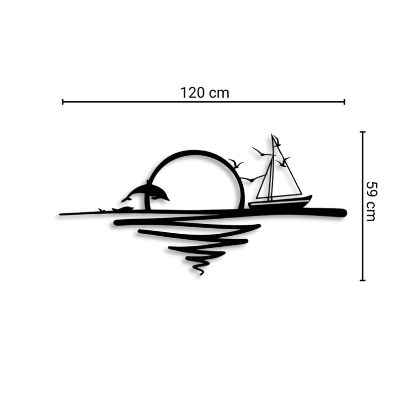Rising Sun Metal Wall Art size diagram showing 120x55.2cm dimensions