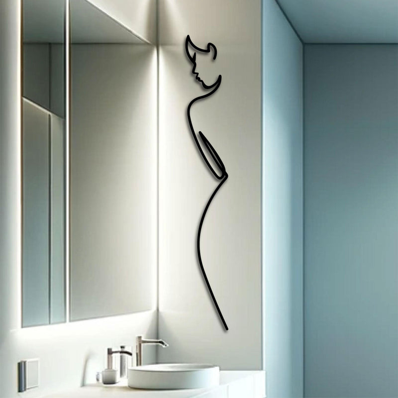 Minimalist Elegance metal wall art, 17x120cm, styled with other wall decor