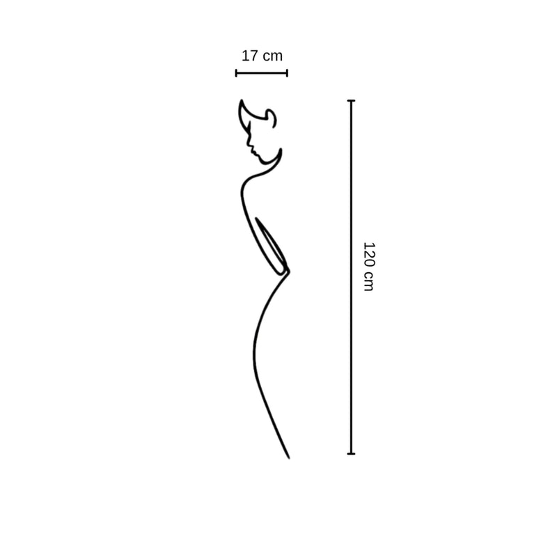 Dimension diagram showing the 17x120cm size of the Minimalist Elegance metal wall art