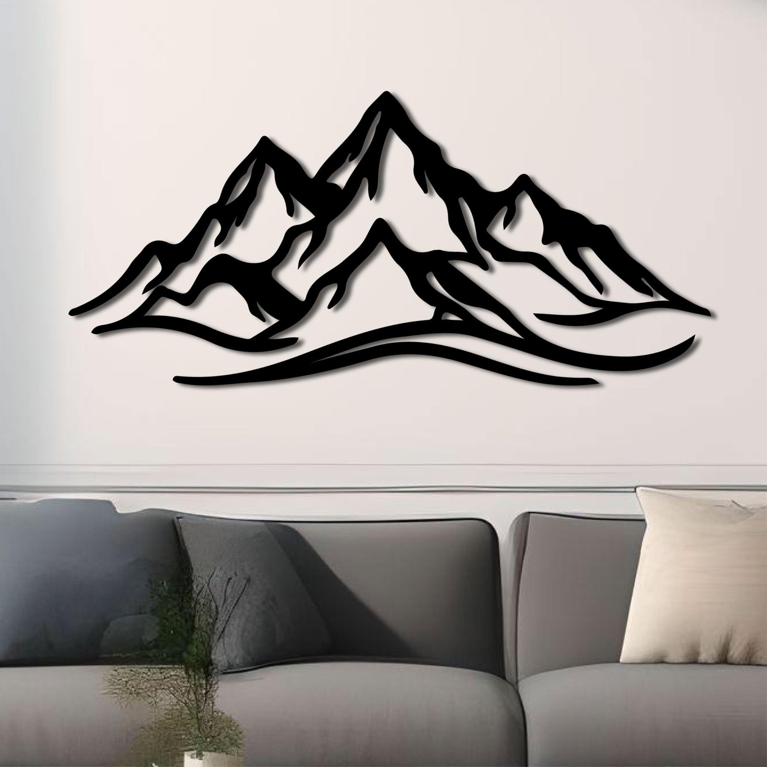 Close-up detail of the Mountain Metal Wall Art mountain range and river