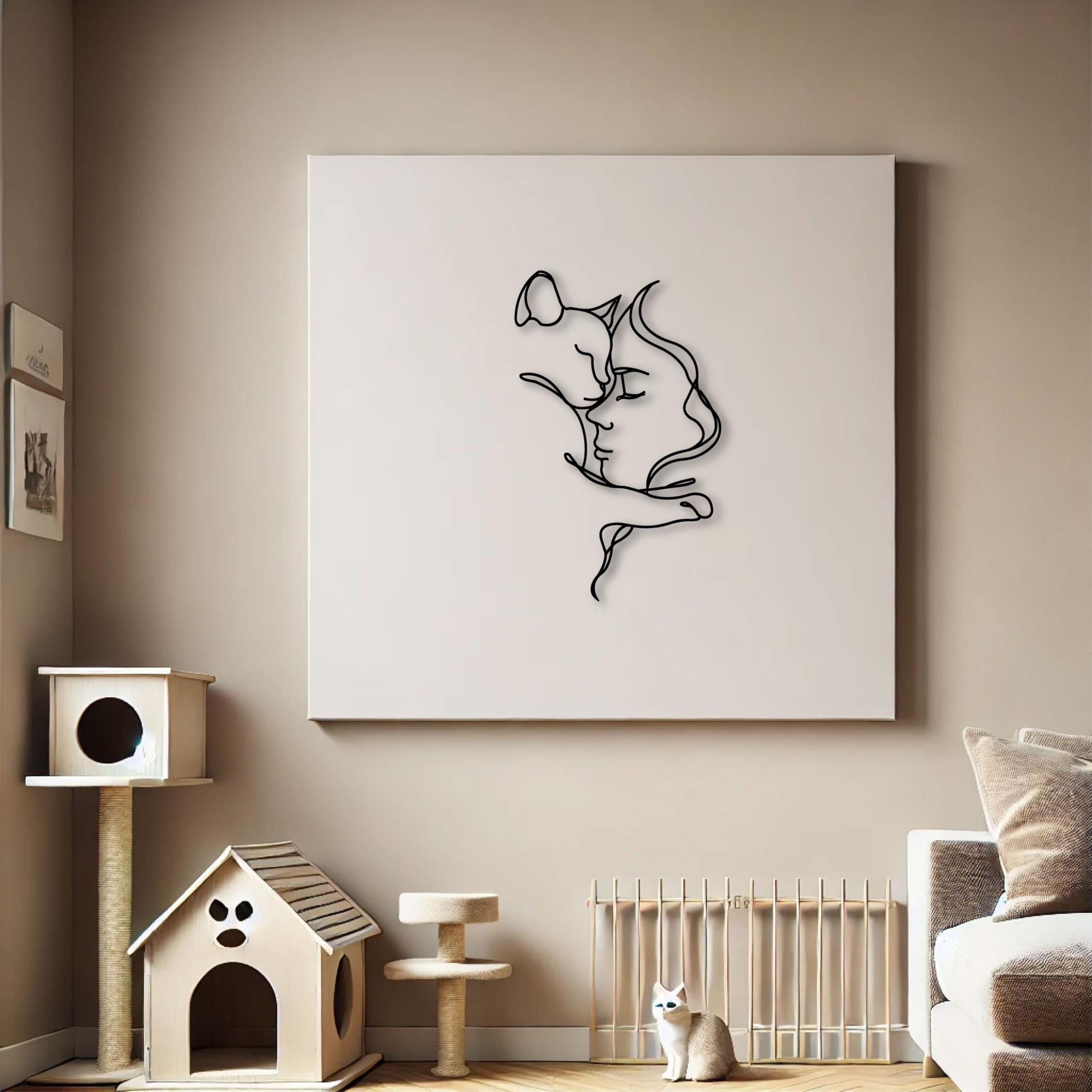 Cat Lover Metal Wall Art (70cm) – cat and face, single-line design