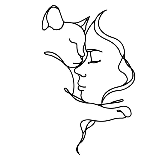 Cat Lover Metal Wall Art (70cm) on a white background, cat and face, single-line design