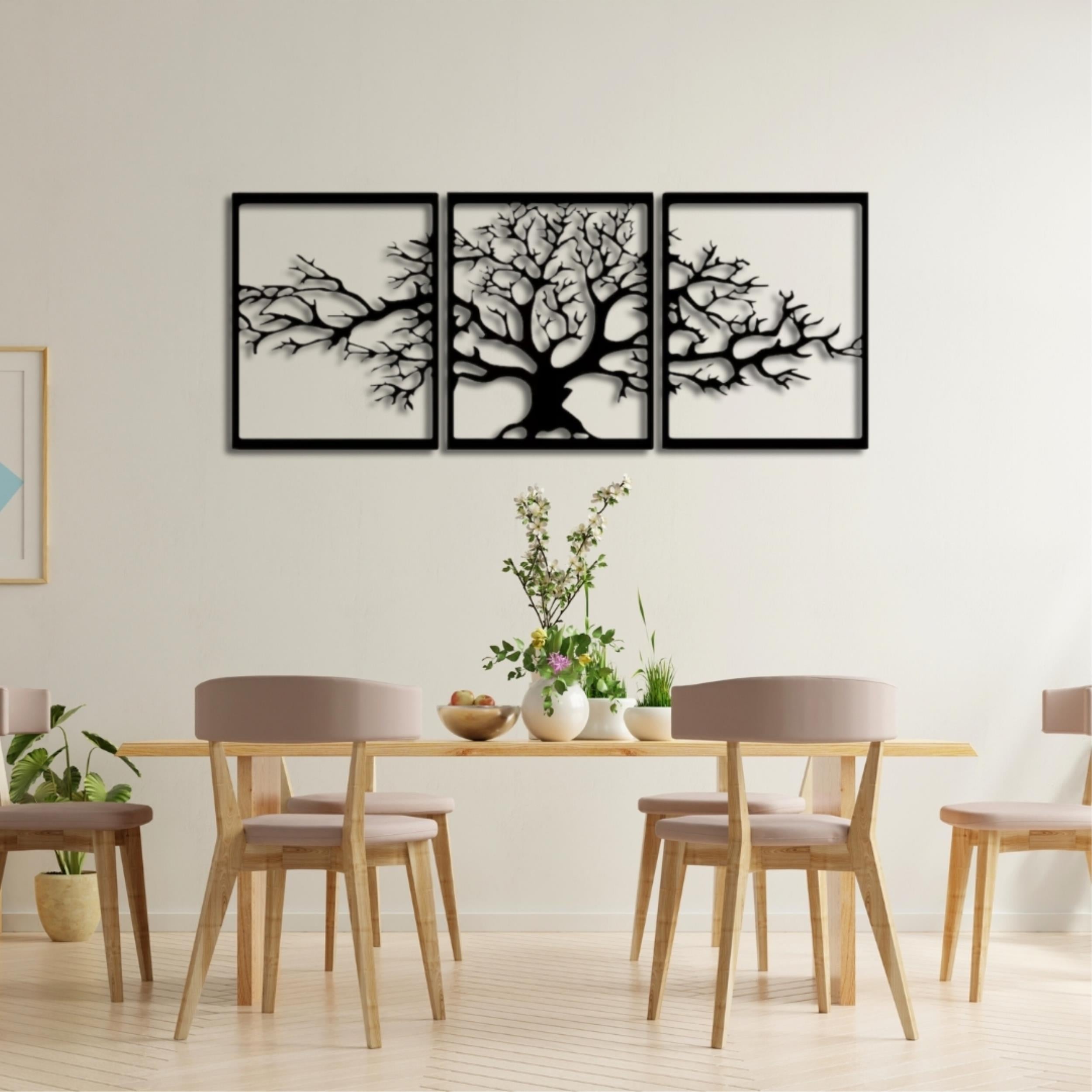 Triptych Platanus Metal Wall Art (48cm) – plane tree silhouette, 3-panel set