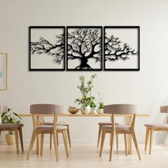 Metal Wall Art-Triptych Platanus 60 Cm – Texture Black