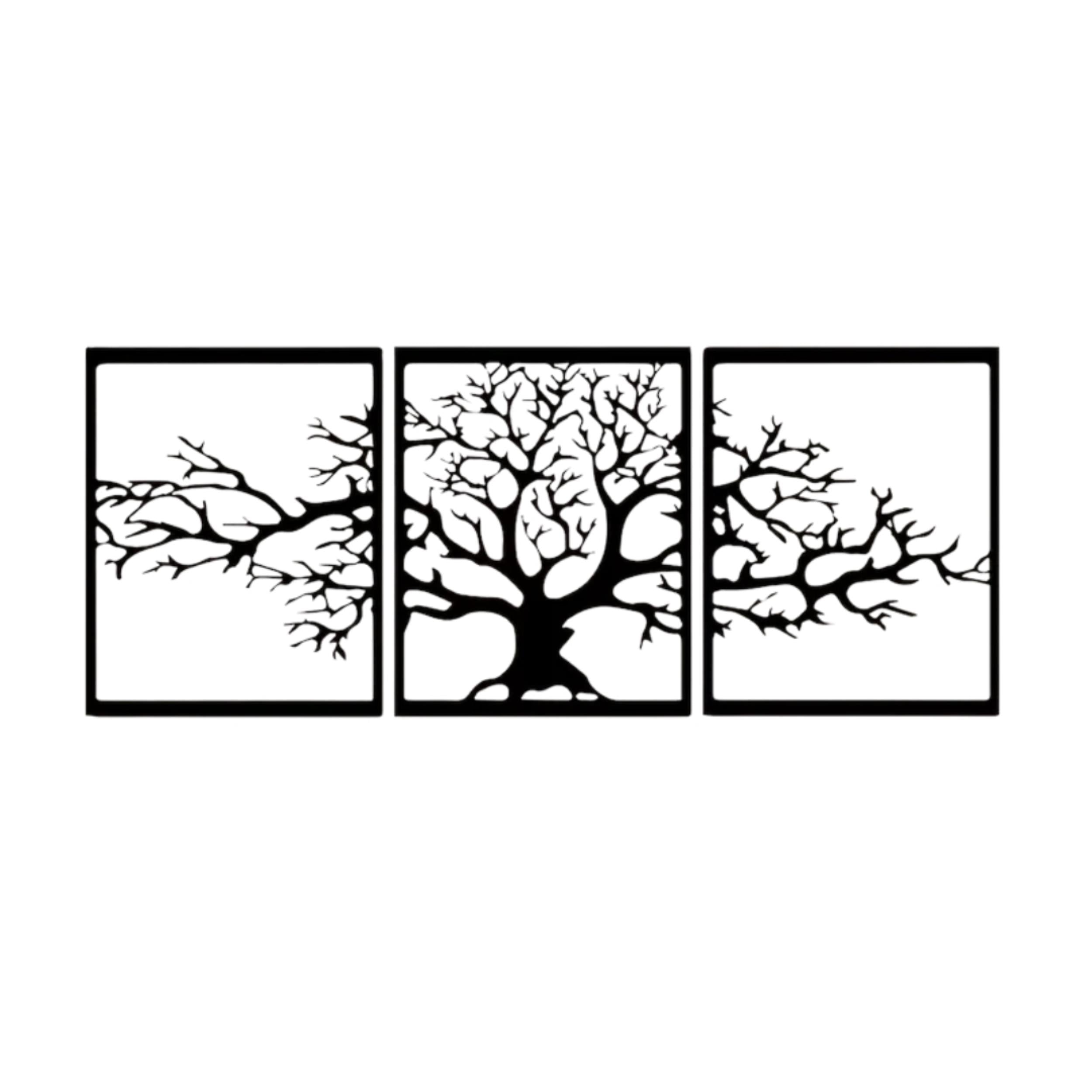 Triptych Platanus metal wall art, 144x60cm, shown on a plain white background