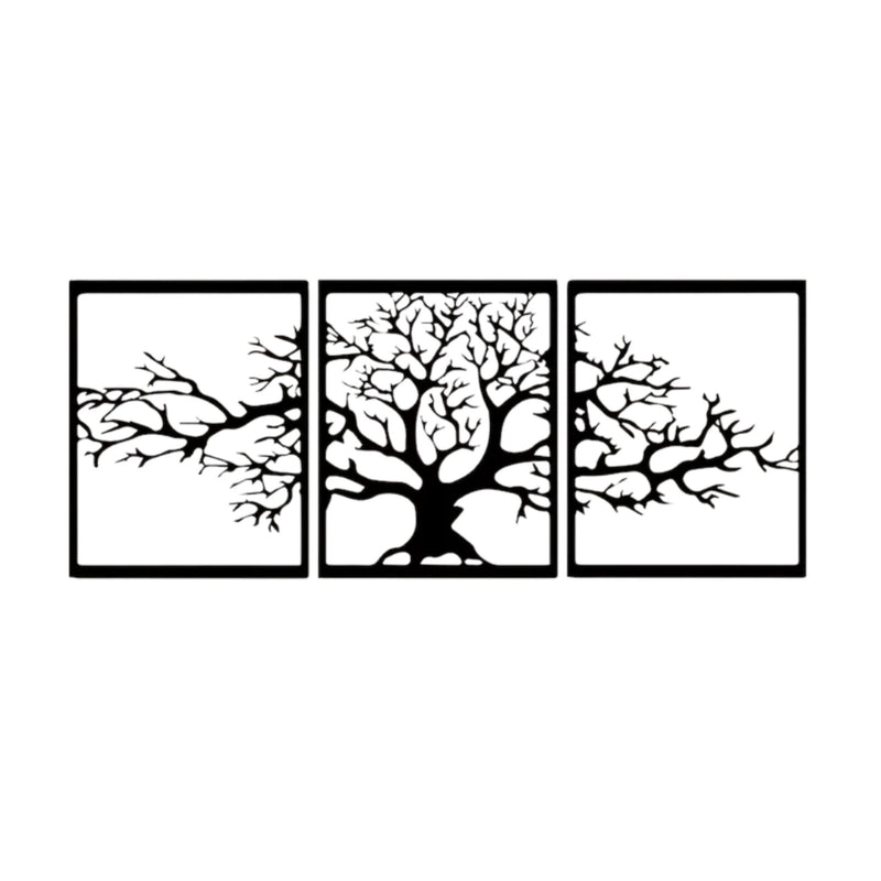 Triptych Platanus metal wall art, 144x60cm, shown on a plain white background