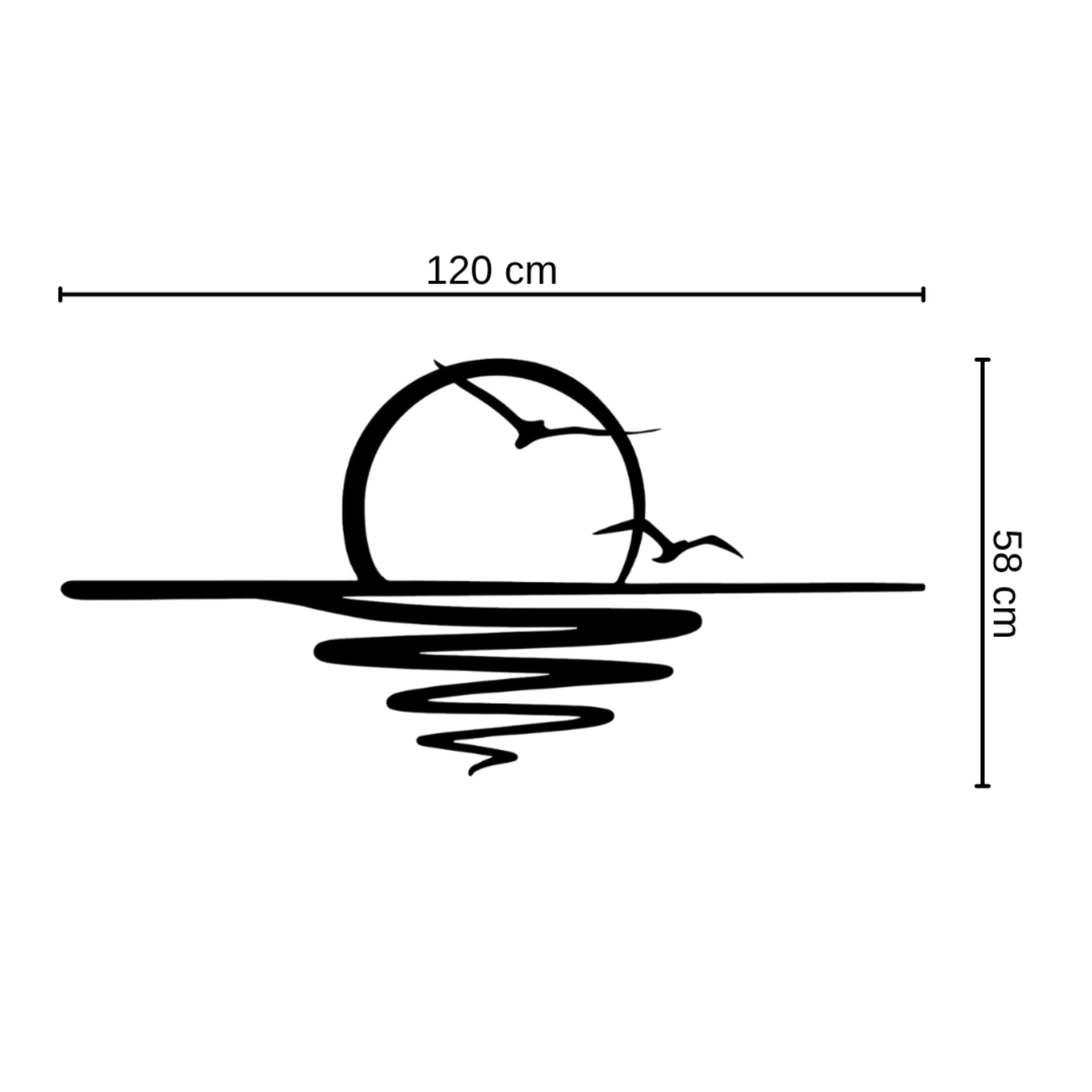The Sun Metal Wall Art size diagram showing 120x55cm dimensions
