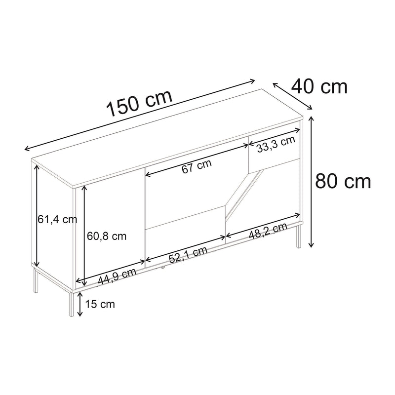 Vesco Modern Sideboard Natural Oak Sandstone 150cm - Additional Image 3