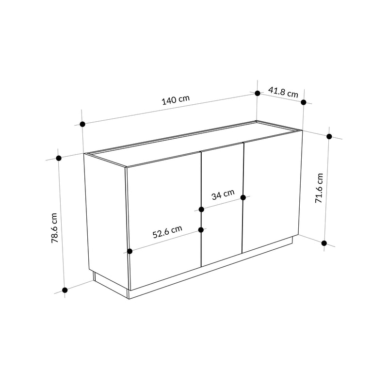 140cm Sideboard – Oak Effect | Dione - Additional Image 3