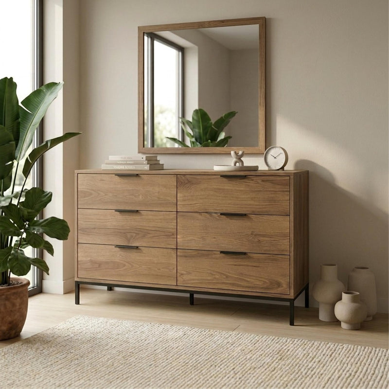 Mars 6 Drawer Wide Chest of Drawers Whiskey Oak W140 cm