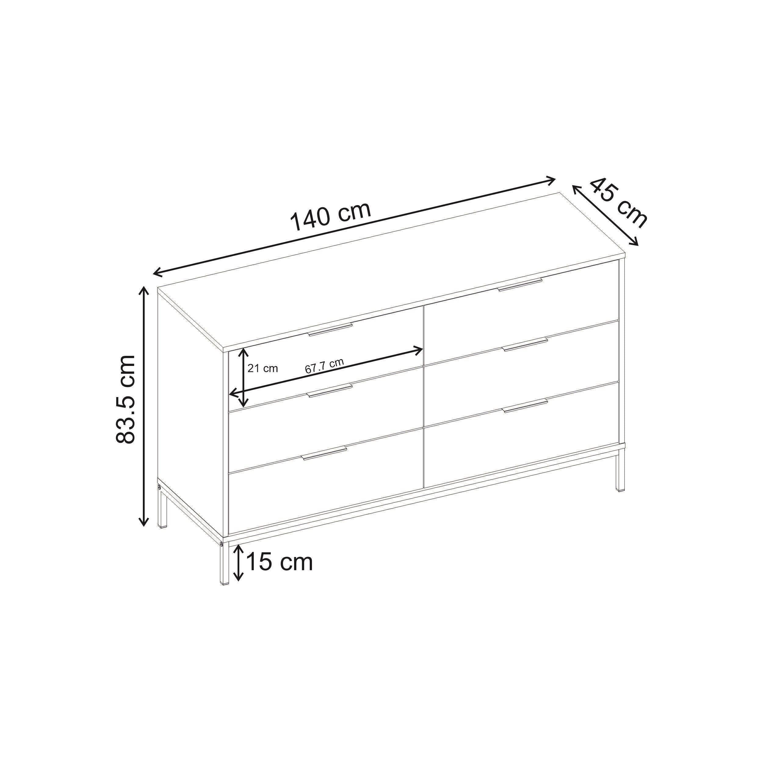 Mars 6 Drawer Wide Chest of Drawers Whiskey Oak W140 cm - Additional Image 3