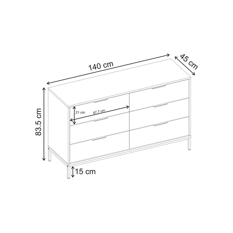 Mars 6 Drawer Wide Chest of Drawers Whiskey Oak W140 cm - Additional Image 3