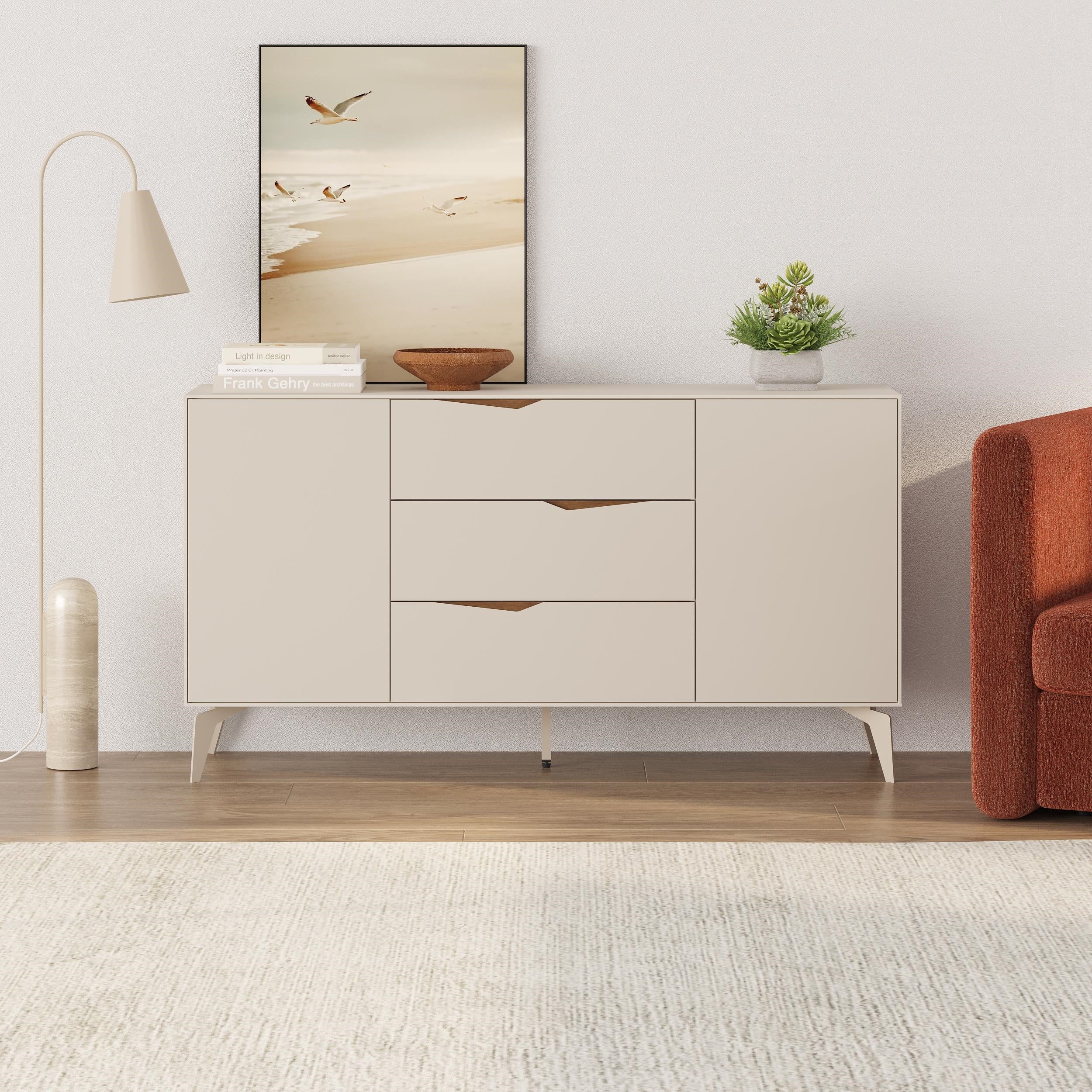 Jaden Console Sideboard - Sandstone Sideboard with Wave Cutout Handles