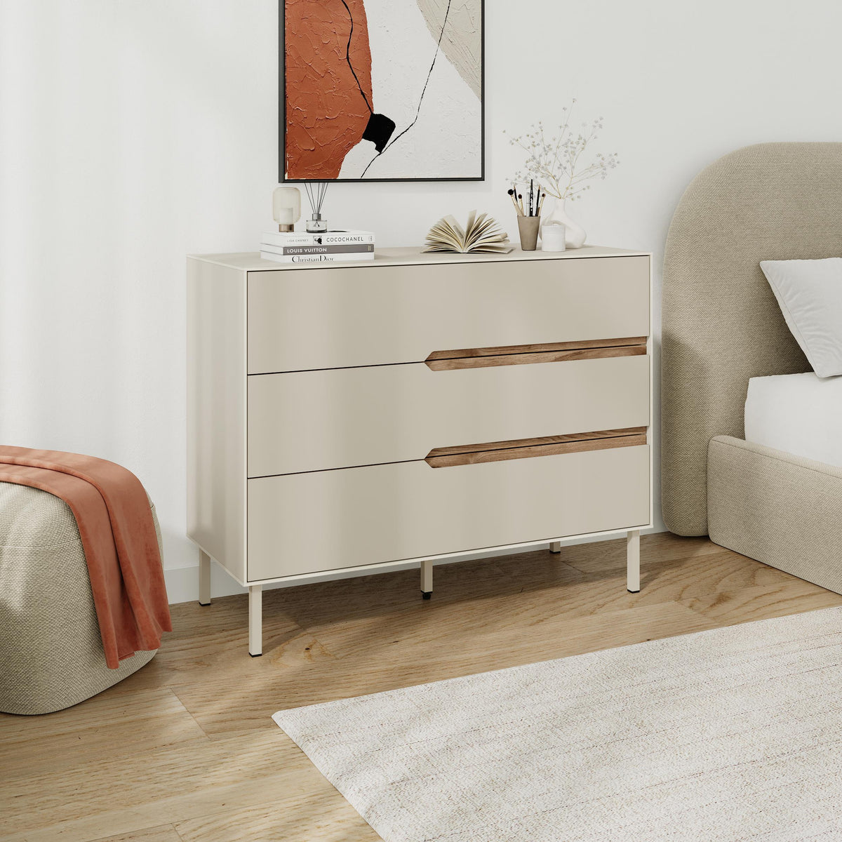 Arch Modern Chest of Drawers - styled in a bedroom setting