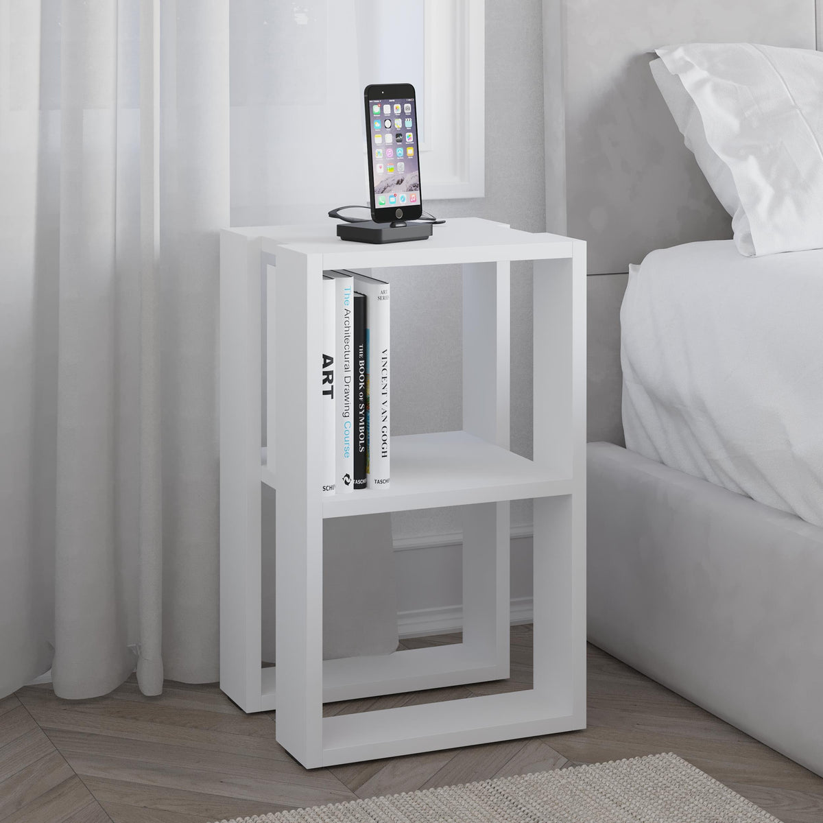 Lonie Modern Bedside Table Bedroom Furniture Width 34cm – White