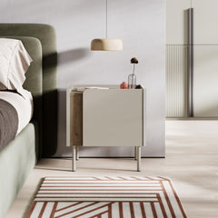 Norm Modern Bedside Table with Soft-Close Door Storage and Metal Legs – Natural Oak, Sandstone (Sandstone Metal Legs)
