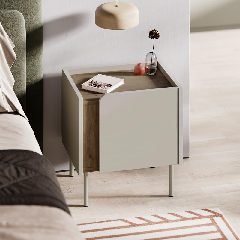 Norm Modern Bedside Table with Soft-Close Door Storage and Metal Legs
