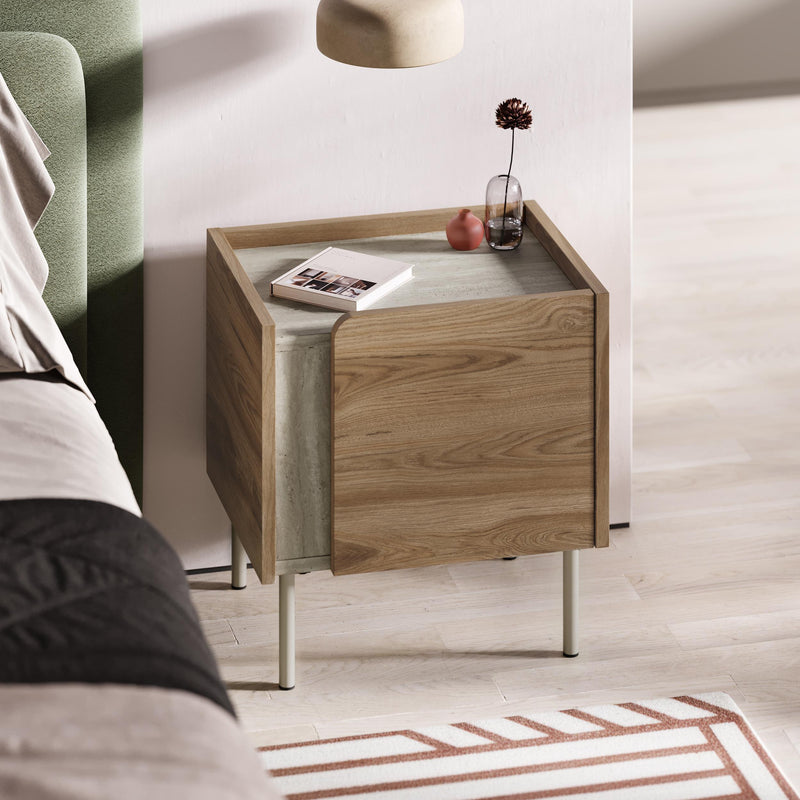 Norm Modern Bedside Table with Soft-Close Door Storage and Metal Legs