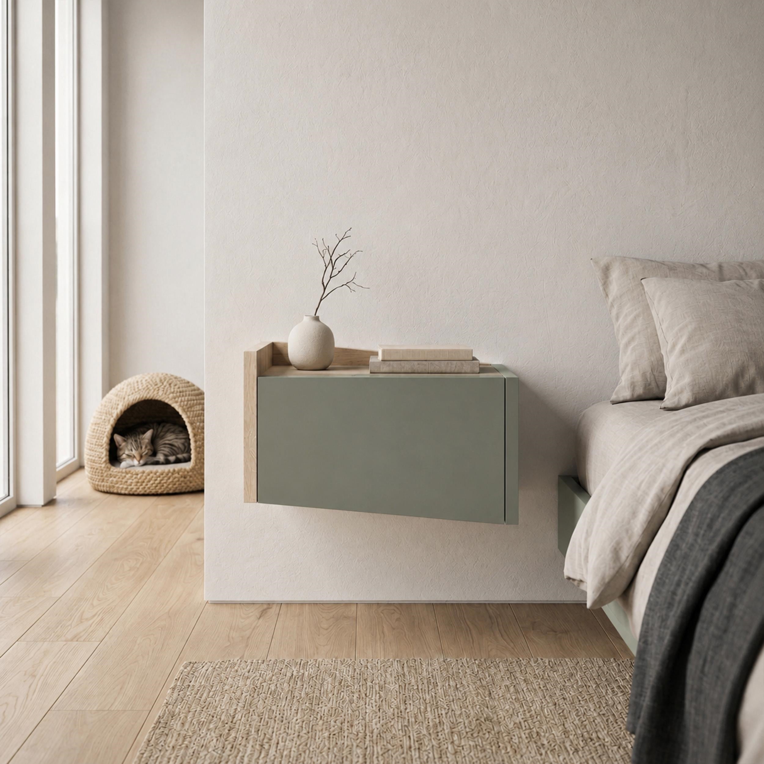 Diago Floating Bedside Table Left - Floating Bedside Table with Drawer and Shelf