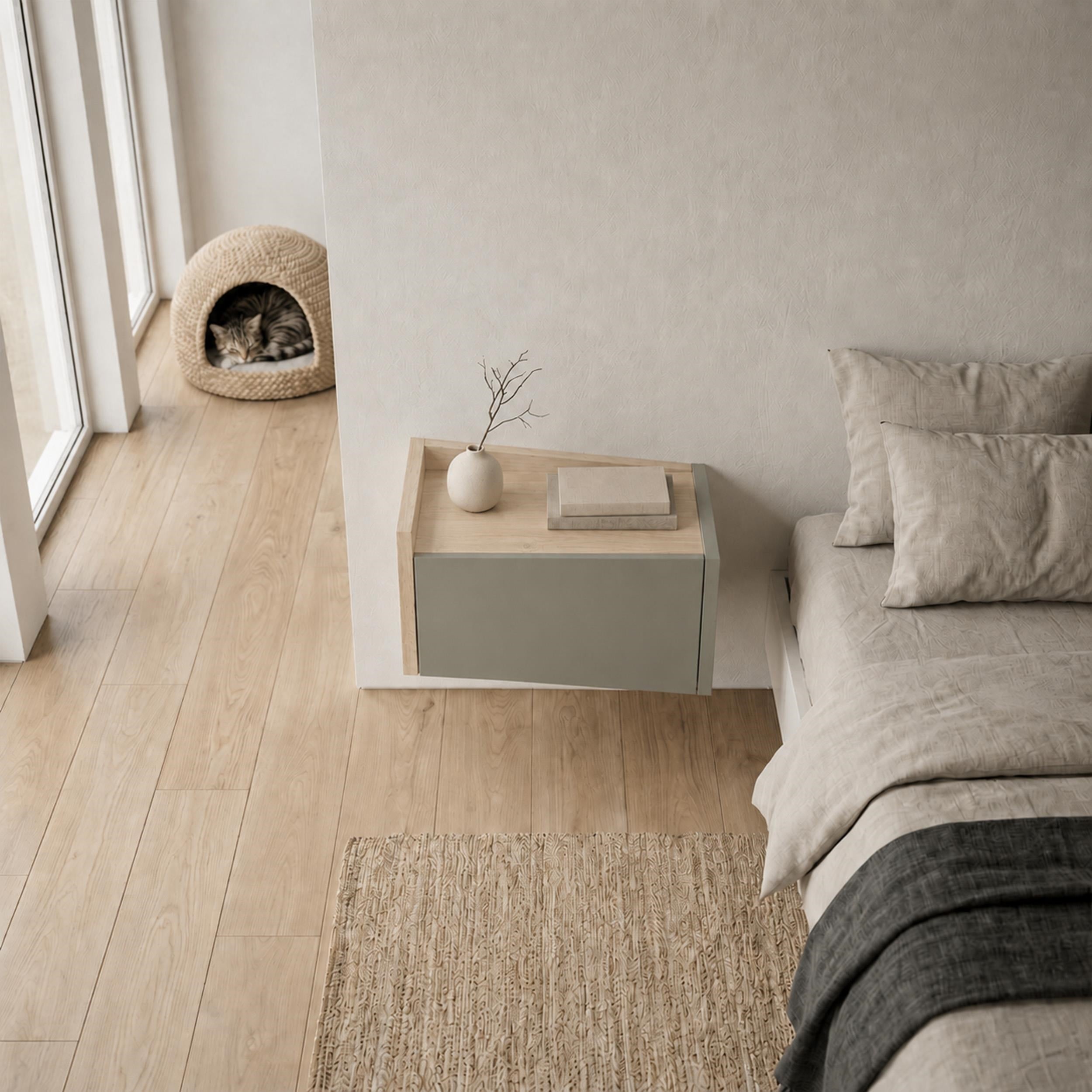 Diago Floating Bedside Table Left - styled in a bedroom setting