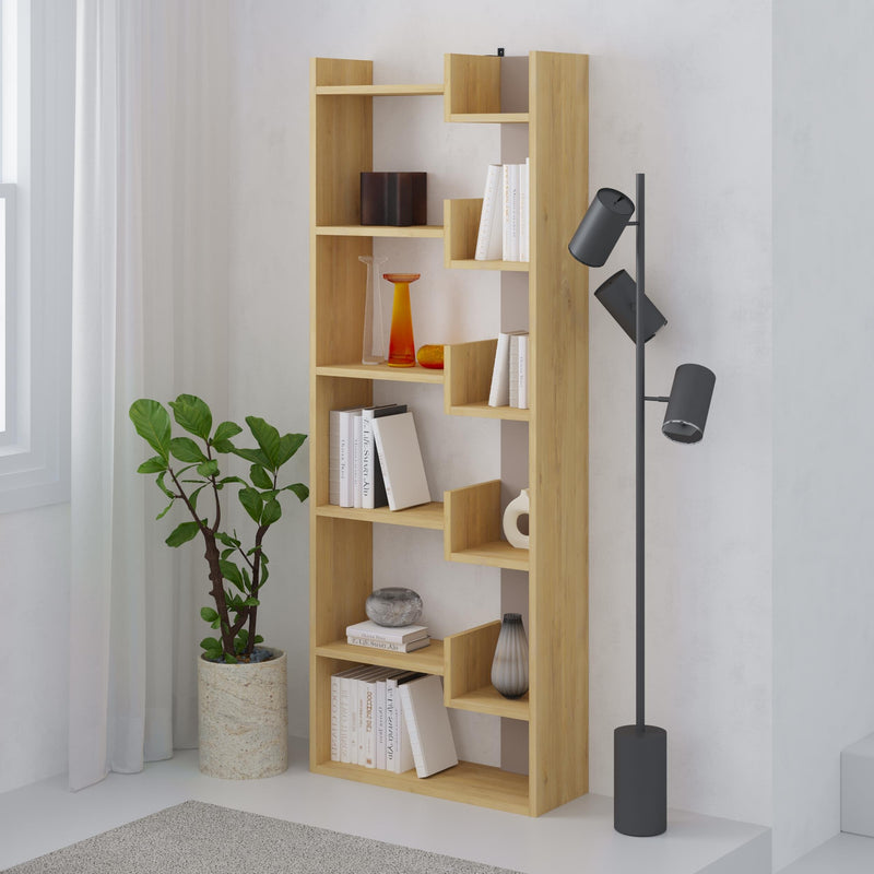 Oppa Modern Bookcase Display Unit Tall 162.4cm – Sapphire Oak,Light Mocha