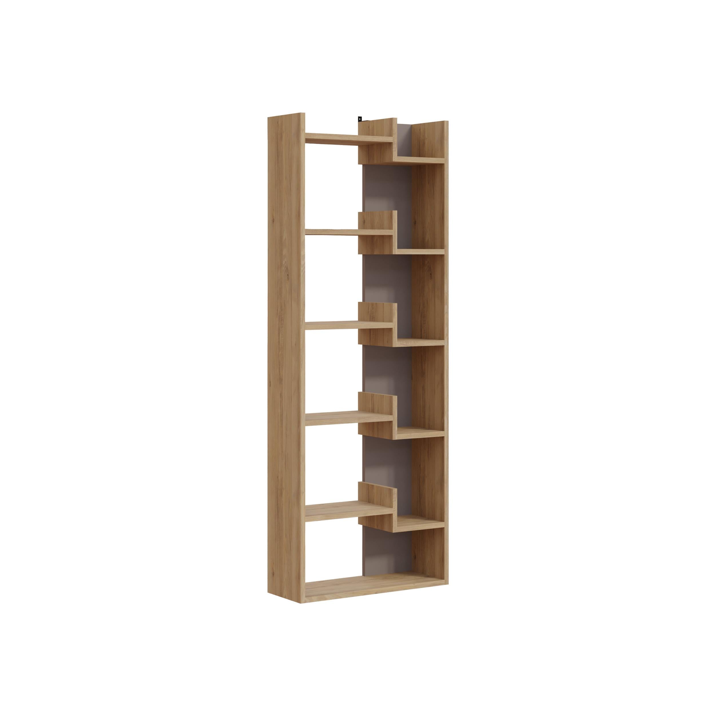 Oppa Modern Bookcase Display Unit Tall 162.4cm – Sapphire Oak,Light Mocha