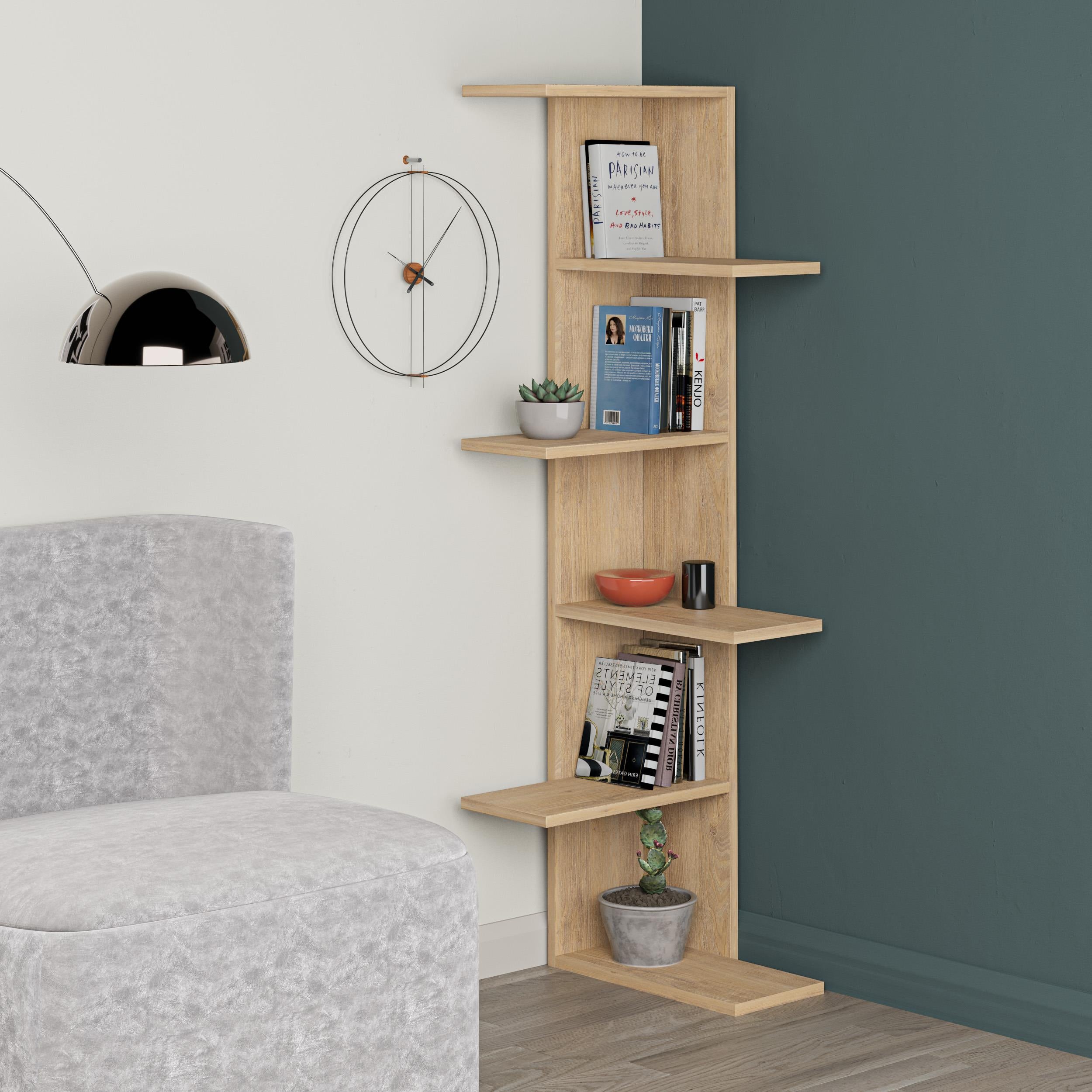Saso 5-tier Corner Bookcase - Zigzag Corner Bookcase