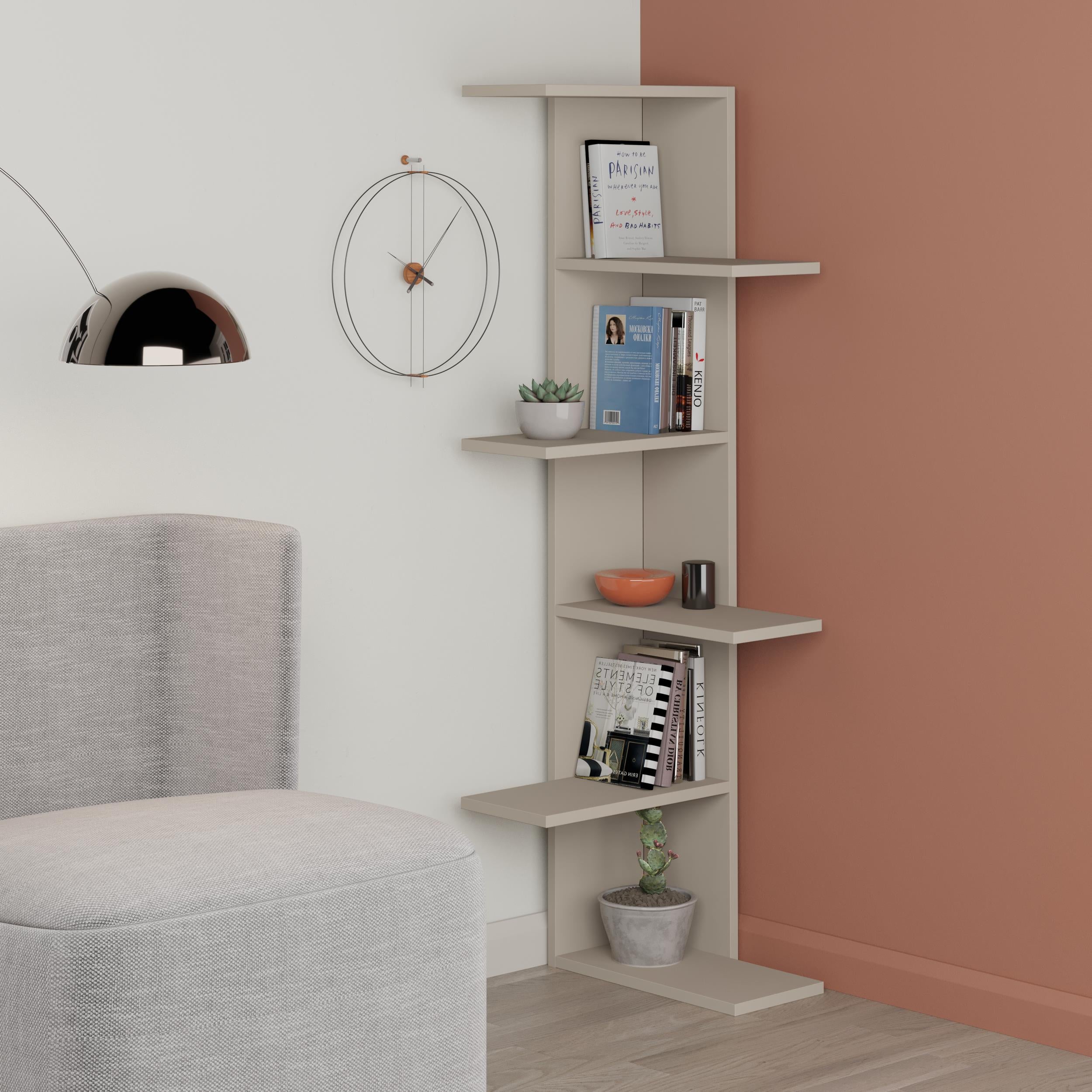 Saso 5-tier Corner Bookcase - Zigzag Corner Bookcase