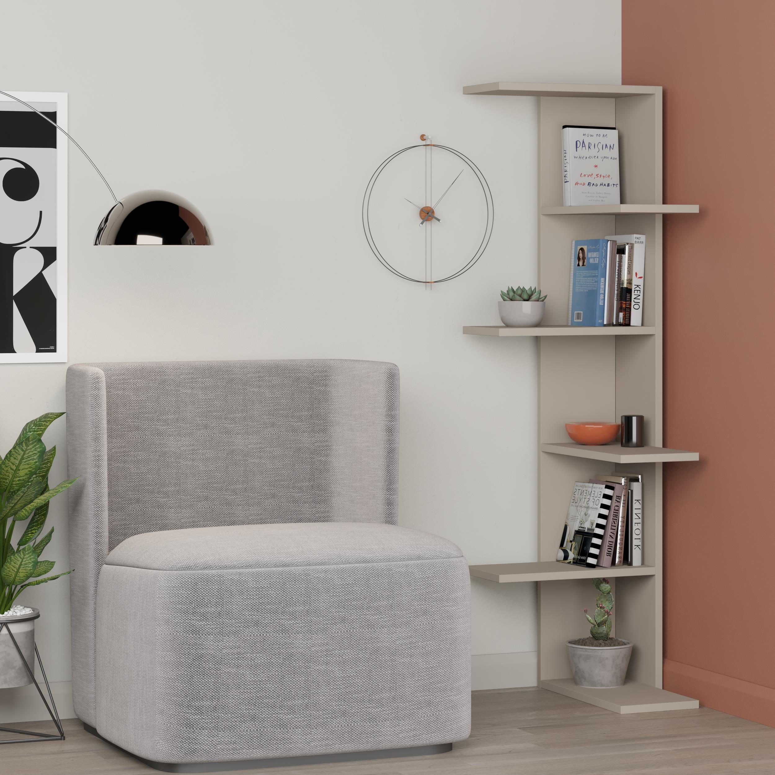 Saso 5-tier Corner Bookcase styled in a room corner