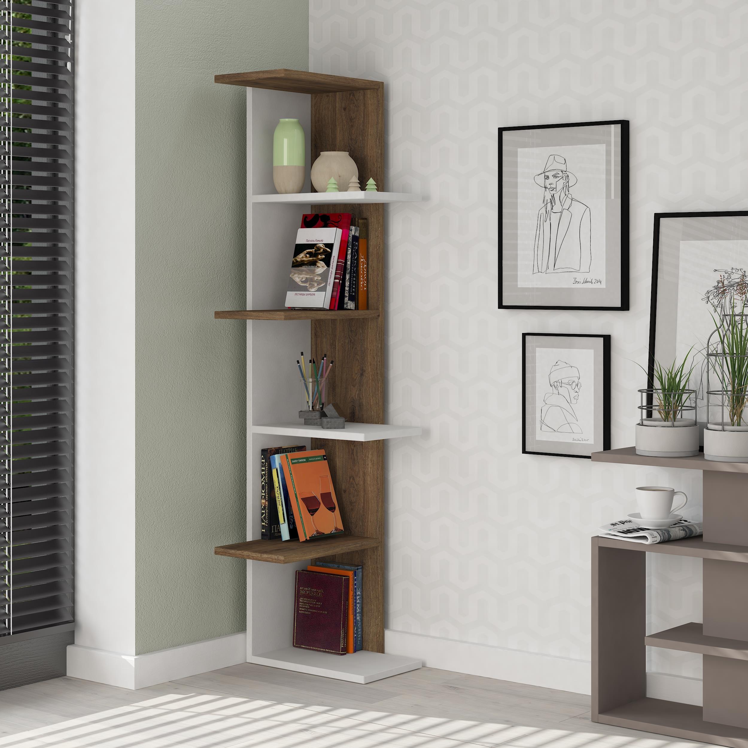 Saso 5-tier Corner Bookcase - Zigzag Corner Bookcase