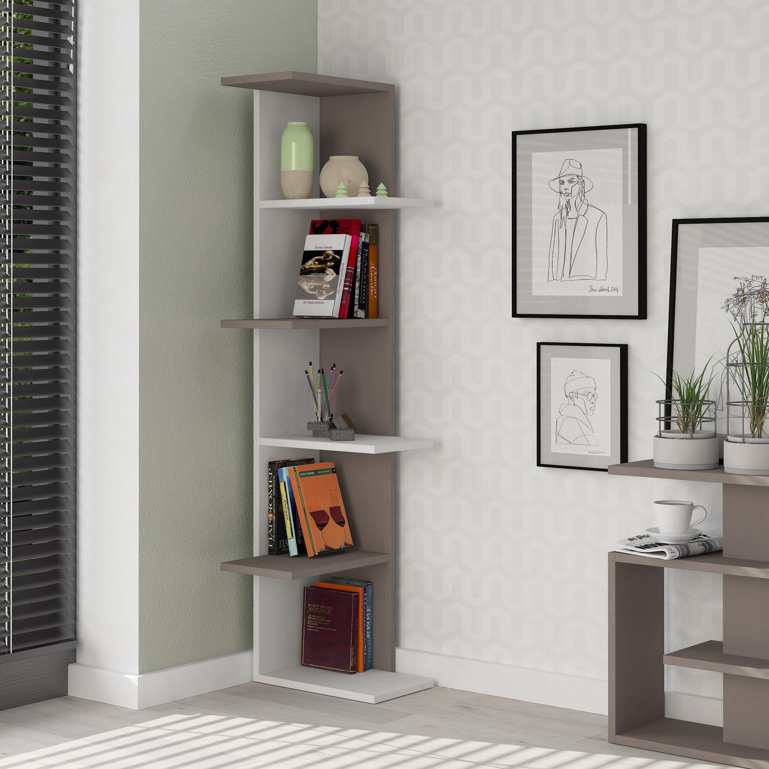 Saso 5-tier Corner Bookcase - Zigzag Corner Bookcase