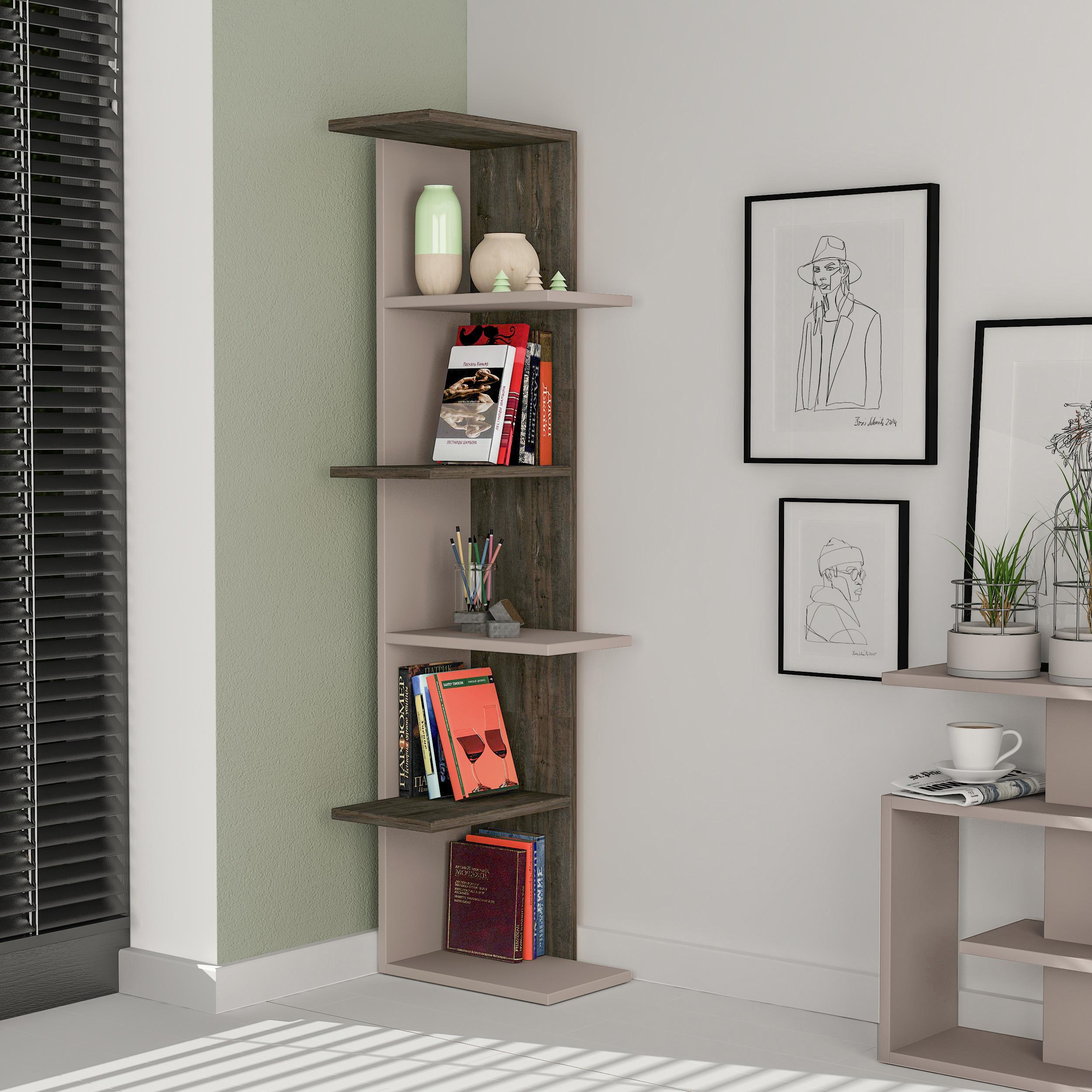 Saso 5-tier Corner Bookcase - Zigzag Corner Bookcase